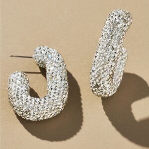 Anthropologie Oblong Pave Hoop Earrings NWT Silver